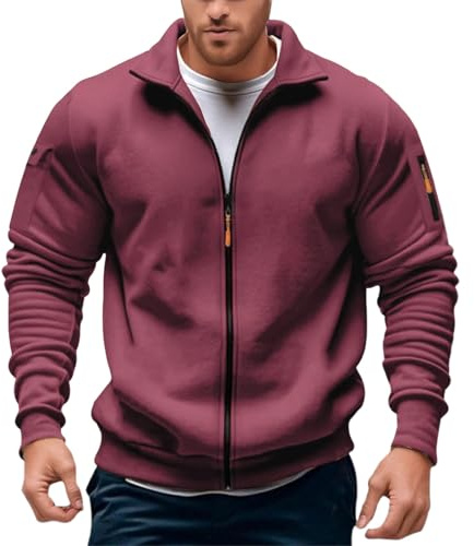Fleece sweatshirt med dragkedja snygg ståkrage ficka fram fritidsjacka för vardag fritid