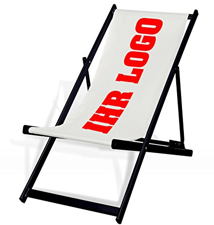 MultiBrands® bedruckbarer Liegestuhl aus Aluminium, Lasur schwarz, ohne Armlehne, klappbar, individuell, inklusive vollflächiger Druck