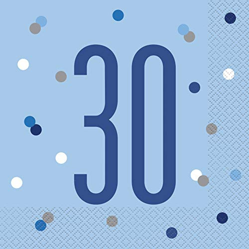 Unique 83557 Blue Polka Dots 30th Birthday Luncheon Napkins Disposable | 16 Pcs, Age 30