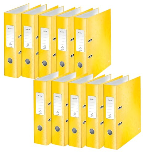 Leitz A4 Lever Arch File, Yellow, 80 mm Spine Width, Wow Range, 10050016, Design May Vary