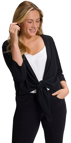 Ulla Popken Damen große Größen Übergrößen Plus Size Bolero, Kurze Jacke, Jersey, 3/4-Arm, Saumknoten schwarz 50+ 794514100-50+