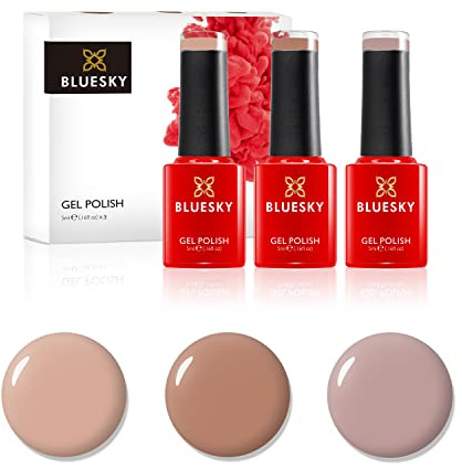 Bluesky Gel Nail Polish Set, AW21, Autumn and Winter 2021 Collection, Set 2, Nude Pink, Peach, Light Brown, Long Lasting, Chip Resistant, 10 ml (Requires Drying Under UV LED Lamp)