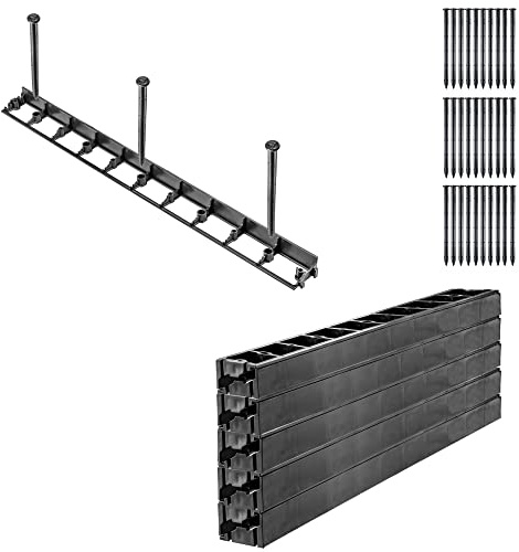 KADAX Rabattkant, 45 mm, 10 stycken + 30 spikar, rabattkant av plast, gräsmatta infattning med klicksystem, rabattkantsset, klippkant, gatkant (svart, set B)