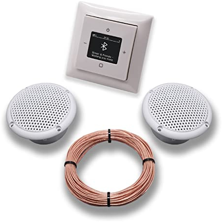 Busch Jäger DAB+ Bluetooth Unterputz Unterputzradio DAB BT 8217 U – 101 alpinweiß Komplettset Balance SI + 2 x Deckenlautsprecher Feuchtraum Badezimmer + 20 m Lautsprecherkabel 2x0,75 mm² 8217U-101