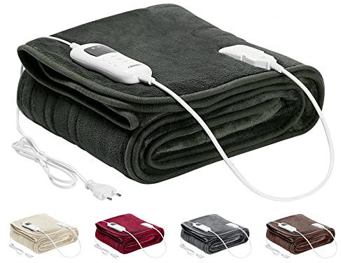 Arebos Heizdecke aus Plüsch 160x120 cm | elektrische Wärmedecke mit Abschaltautomatik | maschinenwaschbar | Timer,Überhitzungsschutz,Vorheizfunktion 9 Heizstufen | Anthrazit