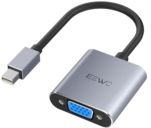 JESWO Adaptador Mini DisplayPort a VGA, Adaptador Mini DP/Thunderbolt Soporta 1080P@60Hz, para Macbook Pro/Air, Surface Pro, Mac Mini, sobremesa, Monitor, HDTV, proyector, Gris