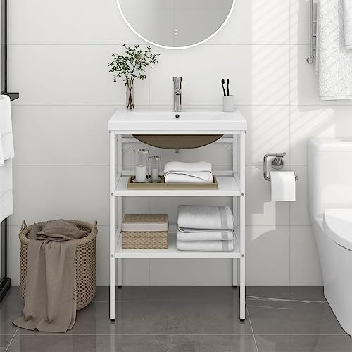 DIGBYS Bathroom Washbasin Frame with Built-in Basin White Iron