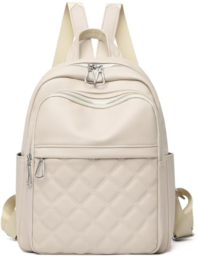 Travistar Rucksack Damen Elegant Kleiner Damenrucksack PU Leder Cityrucksack Modern Rucksackhandtaschen Wasserdicht Schulrucksack Anti Diebstahl Tagesrucksack für Reisen, Arbeit, Schule (Beige)