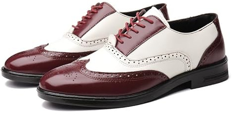 Scarpe Oxford Eleganti da Uomo con Lacci, Brogue, Punta a Farfalla in Rilievo, in Pelle vegana Bicolore, con Tacco a Blocco Antiscivolo, Basse, Resistenti allo Scivolamento, da Ballo(Rosso,42 EU)