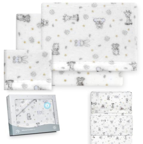 Interbaby - Juego Sabanas Minicuna 50x80 Poliester 100% | Sabana Cuna Bebe Coralina, Cálida | Incluye Sabana Bajera, Encimera y Funda de Almohada | Ideal para Invierno | Koala Blanco/Azul