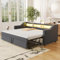 Merax Schlafcouch Ausziehbar 90/180 x 190 cm, Klappsofa mit LED-Licht und USB-Buchse, Couch Bett 2 Sitzer mit Schlaffunktion, Leinenstoff, Dunkelgrau (Ohne Matratze)