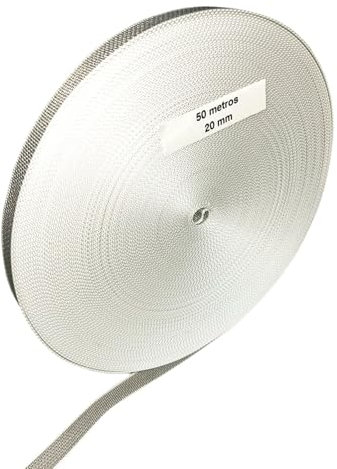 Cinta para Persianas 20 mm de Ancho 50 m - Color Gris | Cuerda de repuesto para Carretes de Persiana | Resiste los Rayos UV | Color pintas Gris Cinta Recogedor Persiana 20 mm x 50 metros