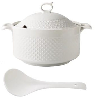 Porcelain Soup Tureen Set with Lid Ladle White 2400ML Ideal for Home Kitchen Restaurant Elegant Serving Bowl