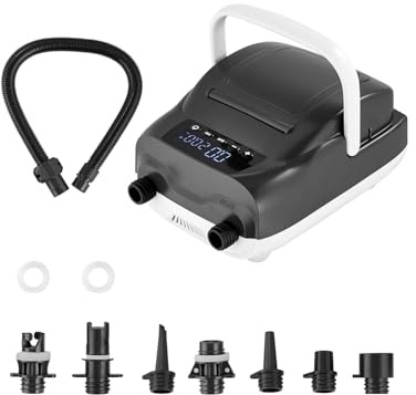VEVOR Pompa per Sup, 7 Ugelli di Gonfiaggio, Pompa ad Aria SUP a Doppio Stadio con Funzione di Spegnimento Automatico e Connettore per Auto a 12 V CC, per Paddle Board Gonfiabili, Tende e Materassini