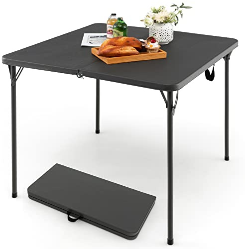 COSTWAY Fällbart bord kvadratiskt 86 x 86 cm, campingbord vikbart, trädgårdsbord med HDPE-bordsskiva och bärhandtag, balkongbord för 4 personer, bärbart matbord för kök, trädgård, camping (grå)