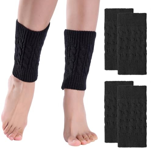 WUSJCOF 2 paires de jambières courtes en tricot noir pour femmes, chauffe-jambes chauds pour filles, guêtres d'hiver élégantes