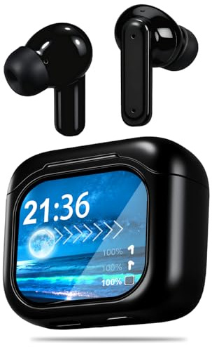 Auriculares Bluetooth con Pantalla Táctil, Auriculares Inalámbricos Bluetooth 5.4, Auriculares In-ear con Cancelación de Ruido ANC+ENC, Auriculares Impermeables IP7, Auriculares Inalámbricos Negro