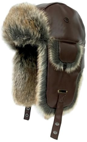 HEYANN Ushanka Trapper Mütze Russische Fliegermütze für Herren und Damen, Fellmütze Künstliches Schafsfellleder Winter Trapper Mütze Ushanka Warme mit Ohrenklappen Unisex (M, Kaffee-SSM)