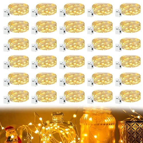 Sporgo 30 catene luminose a LED, 2 m, 20 LED, alimentate a batteria, 3 modalità di illuminazione a LED, con batteria, impermeabile, per interni, decorazione di Natale, matrimoni, feste, bianco caldo