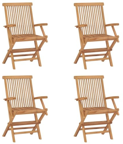 Juego de 4 Sillas de Jardín Plegables,de Madera de Teca Maciza,Resistentes a la Intemperie,Diseño Compacto y Funcional,Sillones Jardín Exterior,Sillas Terraza Exterior,Color Natural,56 x 62 x 90 cm