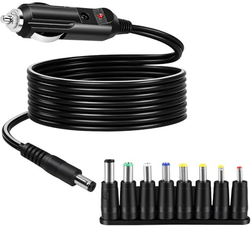 DC - Cargador universal para encendedor de cigarrillos (12 V, 5 A, con 8 conectores – adaptador de coche, cable de alimentación 5,5 x 2,1 mm, enchufe de alimentación con cable de 2 m para altavoz