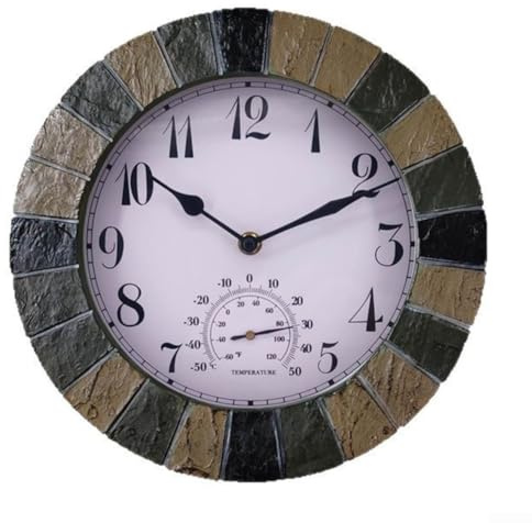 Sileduove Orologio da parete per esterni con termometro, movimento silenzioso con caratteristiche resistenti alle intemperie e alla polvere, per interni ed esterni (stile 2)