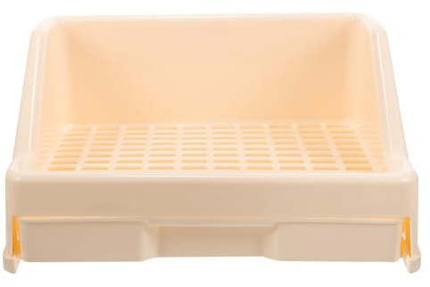 Artibetter Bac à Litière Lapin Anti-Renversement Blanc Ivoire Bac Entraînement Cage Petits Animaux Entrée Basse Facile Accès Filet Arrondi pour Sécurité Lapins Hamsters Cobayes