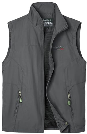 Oralidera Herren Outdoor Weste Fotografie Freizeitweste Trekking Wander Weste Sommer Nylon Atmungsaktiv Ärmellose Jacke Funktionsweste, Tiefes Grau, XL