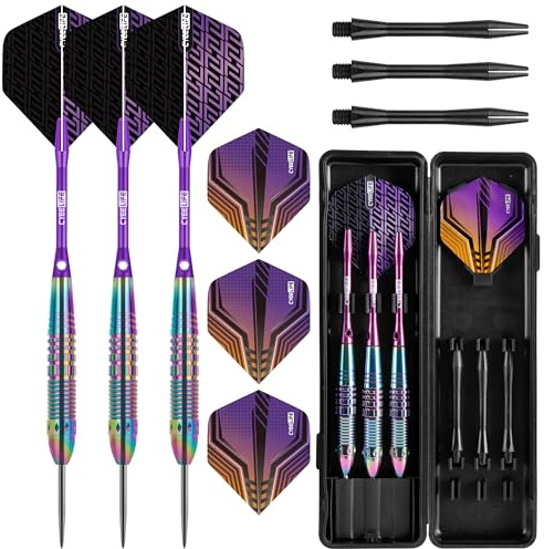 CyeeLife Set de Dardos de latón con Barrel y Punta de Acero de 24g | 3 Dardos con 6 Puestos y vuelos | Incl. Caja de Dardos | Dardos con Punta de Acero | Dardos con Punta de Metal