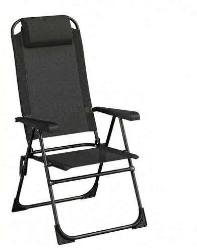LIFERUN Juego de 1 sillas de jardín, sillas plegables, sillas de camping con reposacabezas, con 5 respaldos ajustables, sillas de balcón con respaldo alto, sillas de exterior para jardín, terraza
