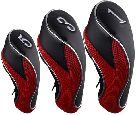 Andux Golf 460cc Driver Fairway Wood Club Head Covers with Zipper Closure Set of 3 Red