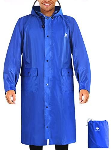 ANYOO Imperméable À l'eau Poncho Réutilisable Ripstop Respirant Multi-Usage Imperméable pour Hommes Femmes avec Capot Bâche Abreuvoir Sol Idéal pour Camping Randonnée Pêche - Bleu - Taille Unique