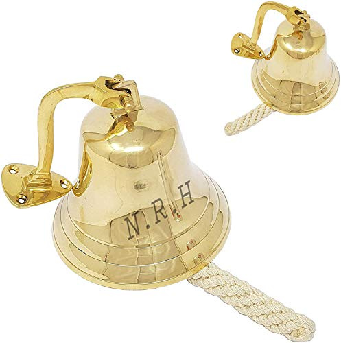 Solid Brass Ship Bell with Rope Pull – Nautical Wall Mount Marine Bell – Vintage Maritime Doorbell for Home, Boat, Bar, Office & Beach House Décor – Loud Ringing Bell for Ceremony & Decorative Use