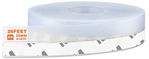26 Feet Silicone Seal Strip, Door Weather Stripping Window Sealing Tape for Draft Stopper Adhesive Doors Windows and Shower Glass Gaps (Transparent, 25MM)
