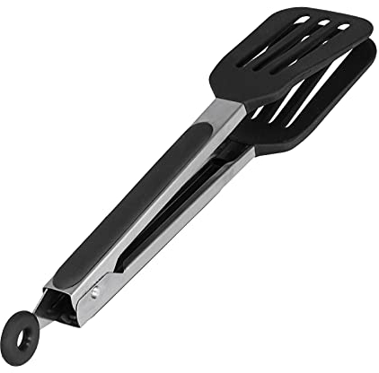 Pinces de Cuisine, Pinces en Acier Inoxydable avec Tête en Silicone, Pince à Spatule pour Salade de Pâtes et Steak Barbecue de 12 Pouces pour la Cuisson des Grillades(12 pouces Noir)