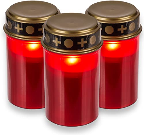 Lot de 3 bougies funéraires LED à piles - Effet scintillant réaliste - Durée de vie de 6 mois - Rouge