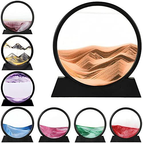Fließendes Sandgemälde, bewegliches Sandkunstbild, rundes Glas, 3D-Tiefsee-Sandlandschaft in bewegter Anzeige,Sandrahmen, Heim- und Büro-Desktop-Dekorationen (Gelb, 7 Zoll)