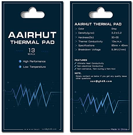 Aairhut Thermal Pads 13W/mK, 85 x 45 x 1mm Silicone Cooling Heatsink Thermal Pad GPU Non Conductive Heat Resistance with Dual Self-Adhesive Films for PC, SSD M.2, PS4, CPU LED & More