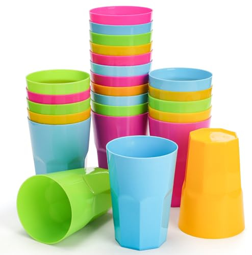 Coloch 24 Pack 14 Oz/400 ML Plastic Juice Tumbler, Stackable Colorful Water Tumbler Reusable Drinking Cup for Kids&Adults Beverage, Party, Picnic, Catering, BPA Free, Dishwasher Safe