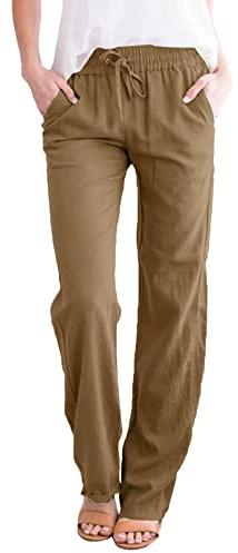 Yuson Girl Mujer Pantalones Casuales de Lino de Algodón Cintura Alta Elasticos Pantalones Verano Causal Flojo Largos Playa con Bolsillos y Pantalones de Cómodos