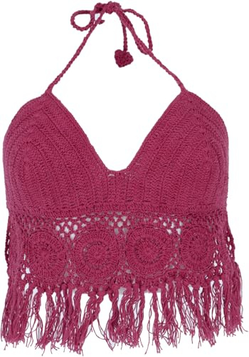 GURU SHOP Crochet Top Bikini Top Playa Hippie Bra Flower Power - Frambuesa Mujer Algodón