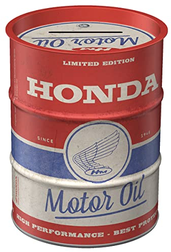 Nostalgic-Art Salvadanai retrò a forma fusto olio, Honda MC – Oil – Idea regalo per biker, Salvadanaio in metallo, Scatola dei soldi lamiera, 600 ml
