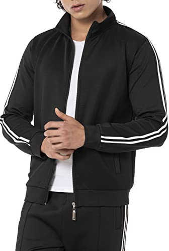 Redbridge Premium Trainingsjacke mit Reißverschluss Sportliche Jacke mit Streifen für Freizeit und Fitness Schwarz XL