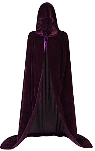 Sunairy Cape d'Halloween en velours avec capuche, cape de vampire, sorcière pour adulte, costume d'Halloween pour homme et femme (taille L, violet)