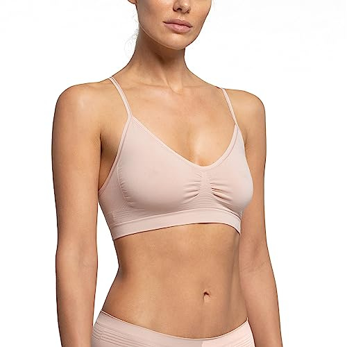 Pompea Reggiseno Senza Ferretto Invisibile, Brassiere Seamless in Morbida Microfibra con Spallina Stretta, Effetto Seconda Pelle