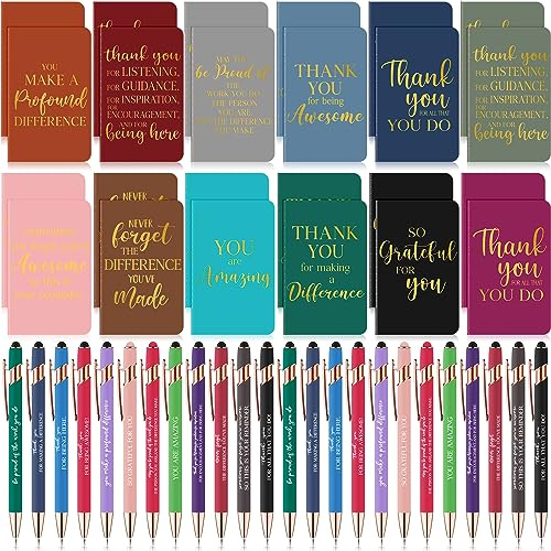 Ragnhild 48 Pcs Thank You Gifts Bulk Motivational Pens Inspirational Notepads, Mini Motivational Notebooks Gifts for Employee Teacher Staff Volunteer Coworker