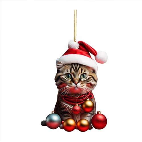 Niedlicher Acryl Katze Anhänger Cartoon Weihnachten Deko Weihnachtsbaum Anhänger Weihnachtsbaumschmuck Ornament Funny Auto Anhänger (C, 8cm)