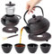 KADAX Tetera de hierro fundido con tazas de té, Juego de té japonés de hierro fundido, juego de té tradicional con filtro de malla y taza de té, tetera con mango resistente (negro)