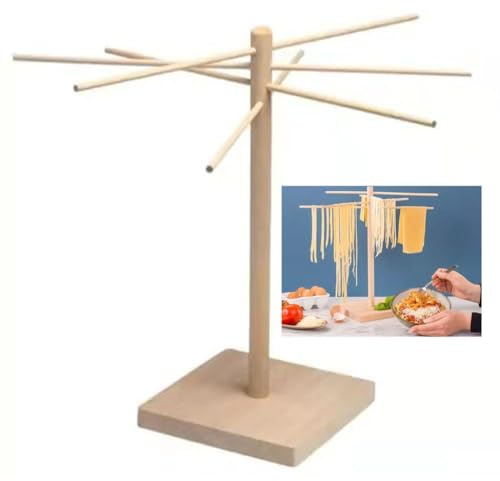 zklaseot Sechoir a Pates Fraiches, Pliant Séchoir À Pâtes, Pâtes Fraîches Pliables Séchoir en Bois for La Cuisine avec 8 Poignées De Barre, Rangement Facile Et Installation Rapide