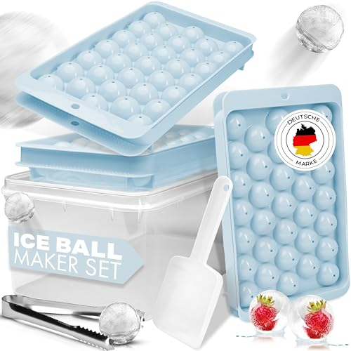 Wolfset-Ice Ball Maker Set/Eiswürfelform rund, mit Eiswürfelbehälter, Portionierschaufel und Zange. Eiswürfelform Kugel für 99 runde Eiswürfel auf ein Schlag, Perfekt für Cocktails und Whisky